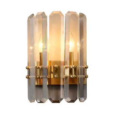 Modern Half Cylinder Sconce Light Fixture Crystal Rectangle 2-Head Bedside Wall Mount Lamp in Gold