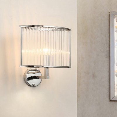 Modern Half-Drum Wall Lamp 1-Bulb Clear Ribbed Crystal Wall Mounted Light for Living Room