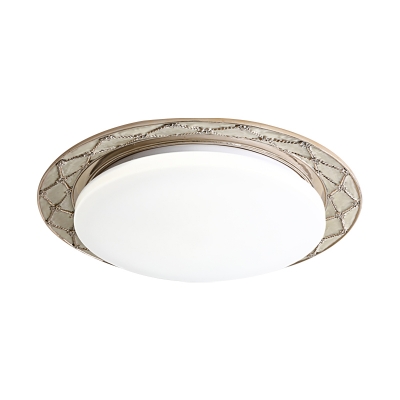 Opal Glass Round Ceiling Mounted Light Traditional LED Bedroom Flush Lamp Fixture in Beige/Silver Gray