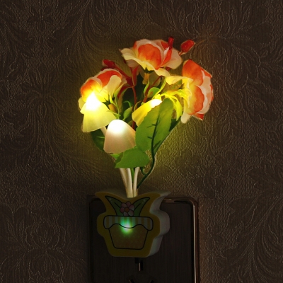 Potted Flower Plug in Night Lighting Modernist Plastic Pink/Yellow/Peach LED Wall Light for Bedroom