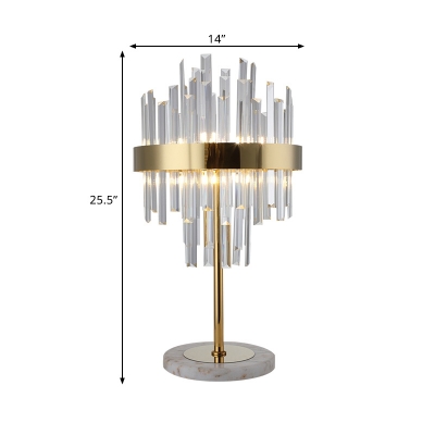 Prismatic Optical Crystal Hexagon Table Light Contemporary LED Night Lamp in Gold with Marble Base
