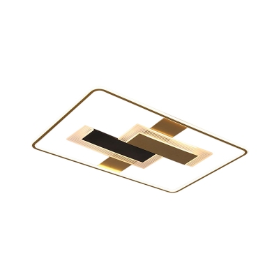 Rectangle Living Room Semi Mount Lighting Acrylic LED Modern Ceiling Mounted Fixture in Gold, Warm/White/3 Colors Light