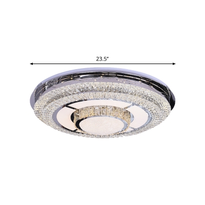 Round Ceiling Light Fixture Modern Beveled Crystal Stainless-Steel LED Flush Mount Lamp for Drawing Room