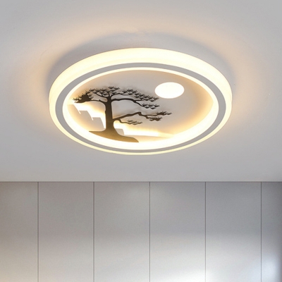 Round/Square Flush Mount Lighting Modern Acrylic LED White Flush Chandelier with Bird/Tree Pattern