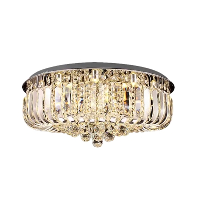 Simple Round LED Ceiling Flush Clear Crystal Flush Mount Light Fixture in Warm/White Light, 23.5