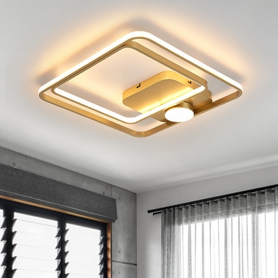 Square Semi Flush Mount Contemporary Metallic Black/Gold LED Flush Light Fixture, 16