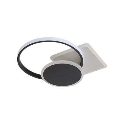 Squared and Circle Semi-Flush Mount Modern Acrylic LED Black Flush Ceiling Light in Warm/White Light, 16.5