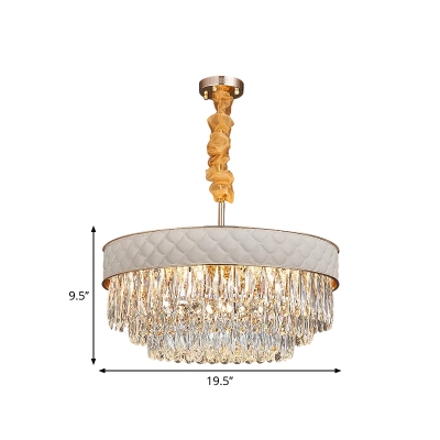 Tiered Tapered Crystal Chandelier Pendant Modern 9/15-Head Dining Table Suspension Light in White