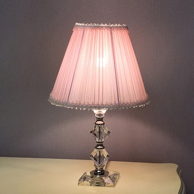 Traditional Tapered Shade Table Light 1 Head Pleated Fabric Night Stand Lamp in Pink