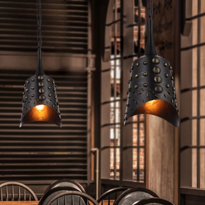 Vintage Style Bell Shaped Ceiling Hang Fixture 1 Light Metal Suspension Light in Black