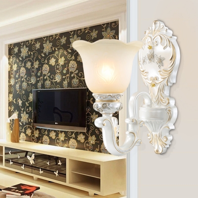 White 1/2-Head Wall Lighting Ideas Classic Opaline Glass Flared Wall Mount Light Fixture