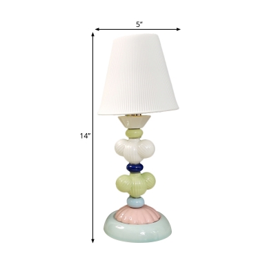 1 Light Living Room Table Lamp Macaron White Nightstand Lighting with Conical Fabric Shade
