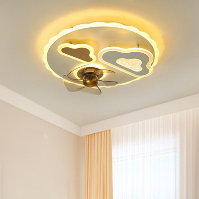 5-Blade Modernist Cloud Ceiling Fan Lamp Metallic LED Bedroom Semi Flush Mount in White, 19.5