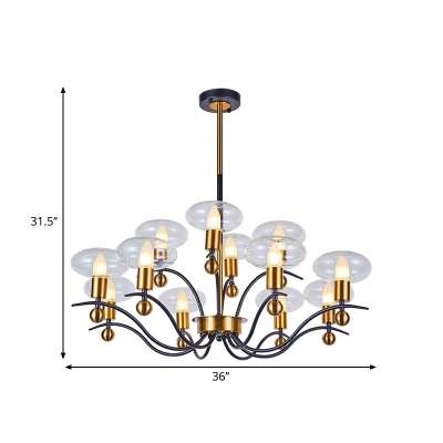 6/8/12 Bulbs Parlor Chandelier Post Modern Black-Gold Ceiling Pendant Light with Egg-Shape Clear Glass Shade