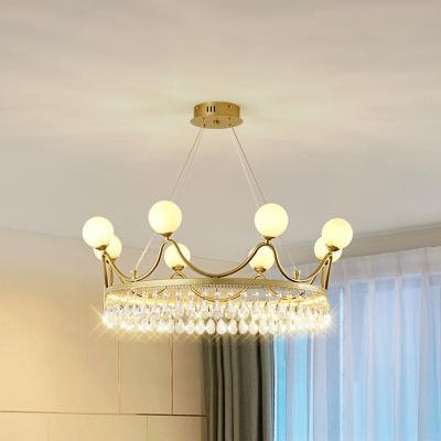 6/8-Bulb Chandelier Light Fixture Postmodern Crown Shaped Crystal Hanging Pendant in Gold
