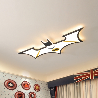 Black/Blue LED Bat Ceiling Flush Cartoon Acrylic Flush Mount Lamp Fixture in Warm/White Light