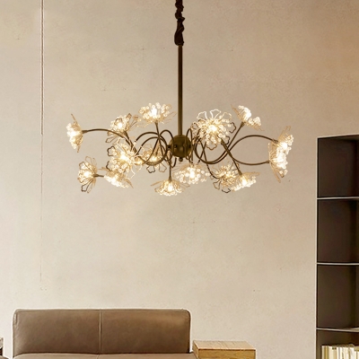 Blossom Bedroom Hanging Chandelier Crystal 16 Bulbs Modern Style Pendant Light Fixture in Bronze
