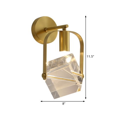 Brass LED Mini Wall Light Fixture Postmodern Clear Crystal Cubic Sconce Light for Bedroom