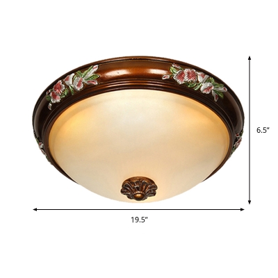 Brown 3 Bulbs Flush Mount Lighting Antique Frosted Glass Dome Ceiling Lamp with Rose Trim, 12