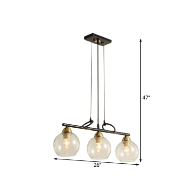 Clear/Prismatic Glass Orb Island Pendant Post Modern 3/4-Head Black and Gold Hanging Light Fixture
