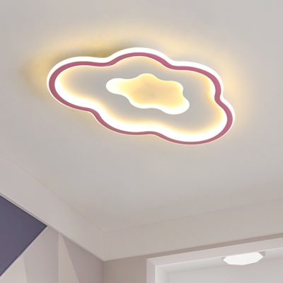 Cloud Flush Mount Light Fixture Macaron Metallic LED Nursery Close to Ceiling Lamp in Pink/Blue