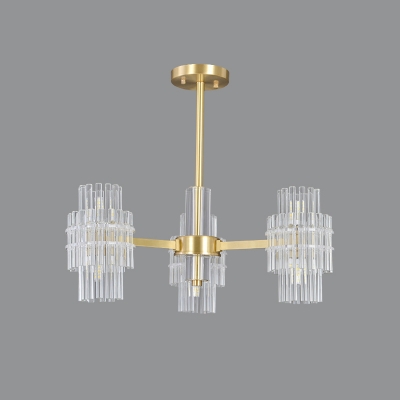 Column Fluted Glass Ceiling Mounted Fixture Contemporary 6 Lights Clear Flush Mount Lighting for Restaurant