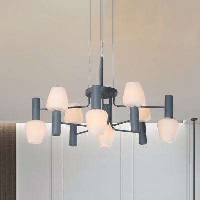 Cone Chandelier Lighting Macaron Frosted Glass 8 Bulbs Parlor Ceiling Pendant with Radial Design in Grey/Pink/Yellow