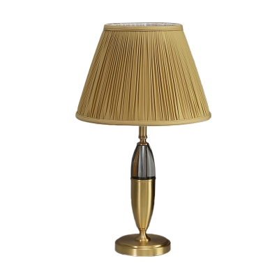 Conical Pleated Fabric Night Table Lamp Post Modern 1 Head Yellow Desk Light with Capsule Stand