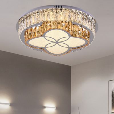 Crystal Block Flower/Square Flush Light Modern Stainless-Steel LED Close to Ceiling Lighting Fixture