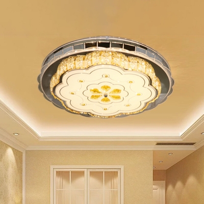 Cut Crystal Stainless Steel Ceiling Flush Scalloped Modernist LED Flush Mount Light Fixture