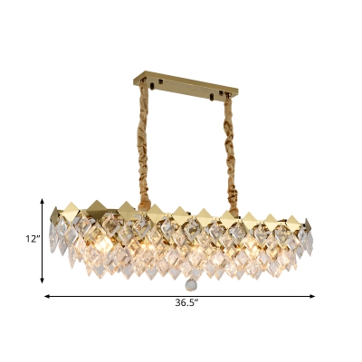 Elongated Crystal Squares Island Lamp Modern Stylish 10 Lights Restaurant Pendant Lighting Fixture in Gold
