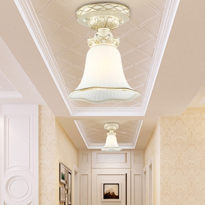 Flared Opal Glass Ceiling Lighting Rustic Style 1 Light Corridor Flush Mount Lamp in White