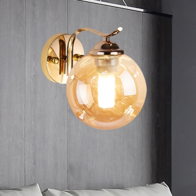 Global Shade Wall Light Sconce Modern Amber/Smoke Gray Glass 1/2-Head Bedside Wall Mount Lamp in Black/Gold