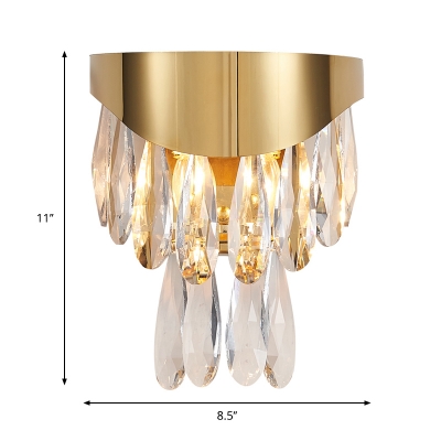 Gold 2 Bulbs Flush Mount Wall Light Modern Cut Crystal Teardrops Sconce Lighting
