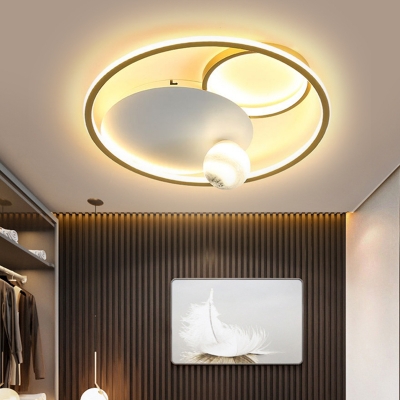 Gold Circle Flush Mount Lamp Modern LED Metallic Flush Ceiling Light Fixture with Opal Glass