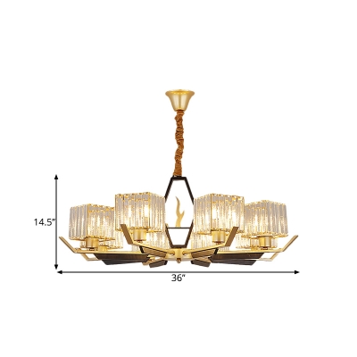Gold Cubic Chandelier Lamp Modern Style 3/6/8-Light Clear Crystal Hanging Ceiling Light with Metal Arm