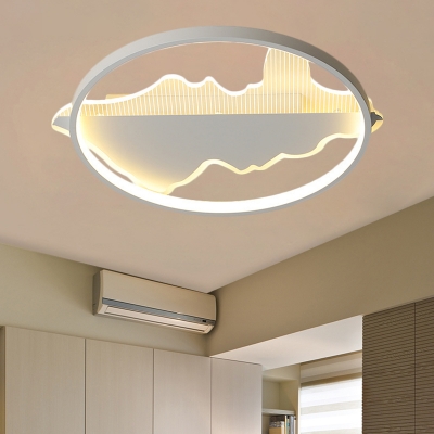 Hoop Flushmount Lighting Modernist Metallic White/Black LED Ceiling Flush in White/Warm Light, 16.5