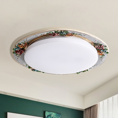 LED Flushmount Lighting with Round Shade Cream Glass Traditional Bedroom Flush Mount in Beige/Green/Silver Gray