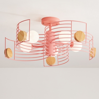 Metal Arc Frame Semi Flush Mount Simplicity Pink/Gold LED Close to Ceiling Lighting Fixture