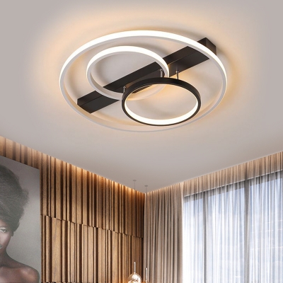 Metal Rings Flush Mount Lighting Modernist Black and White LED Semi Flush Ceiling Light in Warm/White Light, 16.5
