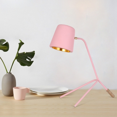 Metallic Conical Desk Lamp Minimalist 1-Head Night Lighting with Tri-Leg Design in Pink/Yellow/Green