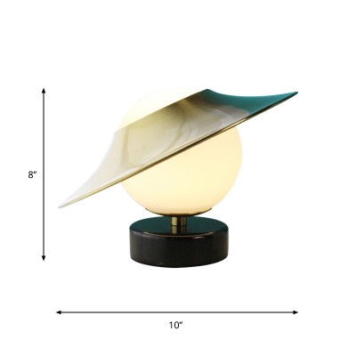 Milk Glass Spherical Night Lamp Modernist 1 Light Brass Task Lighting with Hat/Gong-Like Metal Shade