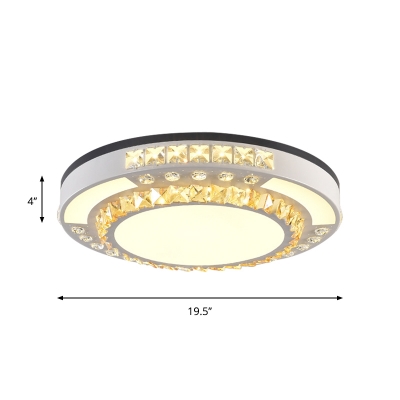 Modern Round Ceiling Flush Light Inserted Beveled Cut Crystal LED Flush Mount in White