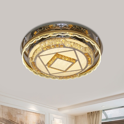 Nickel LED Flush Light Fixture Modern Crystal Round Close to Ceiling Lighting for Bedroom