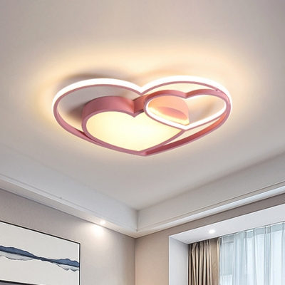 Nordic LED Flush Mount Fixture White/Pink Loving Heart Ceiling Light with Acrylic Shade for Bedroom
