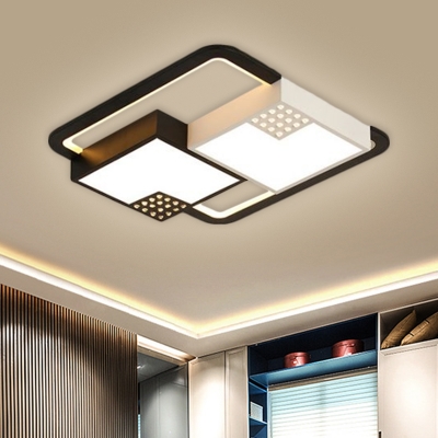 Nordic LED Flush Mount Light with Acrylic Shade Black Square Flushmount in Warm/White Light, 16