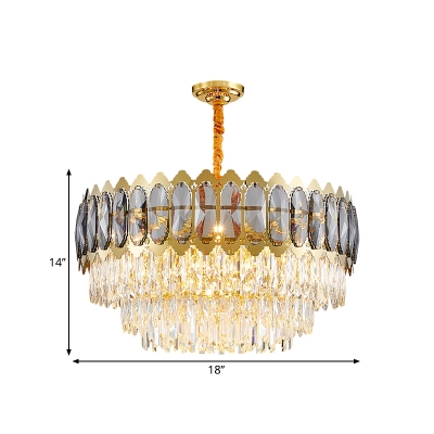 Prismatic Crystal Silver Chandelier Layered 6 Bulbs Contemporary Hanging Light Kit for Living Room