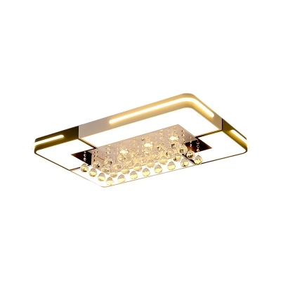 Rectangle Acrylic LED Ceiling Light Fixture Modern Black and White Flush Mount Lighting with Crystal Ball Deco