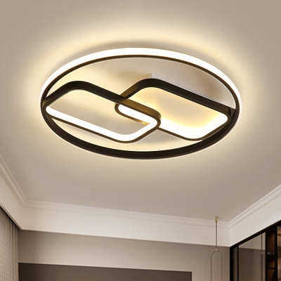 Rectangle and Ring Flush Light Contemporary Iron LED Black Ceiling Mounted Fixture in Warm/White Light, 16.5
