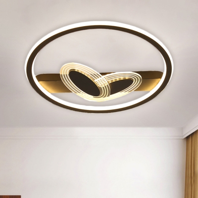 Round Flush Mount Lamp Modernist Metal Black/Gold LED Flush Ceiling Light in Warm/White Light, 16